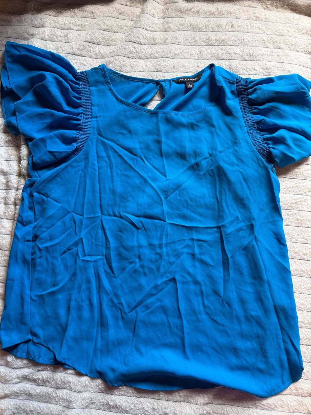 Zac & Rachel Bright Blue Ruffle Sleeve Blouse